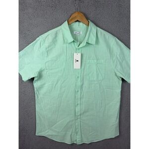 JEKAOYI Shirt Mens Large Green Linen Cotton Short Sleeve Button Front Casual New